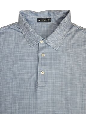 Divots Mens Blue White Micro Gingham Performance Golf Polo Shirt Sz Large